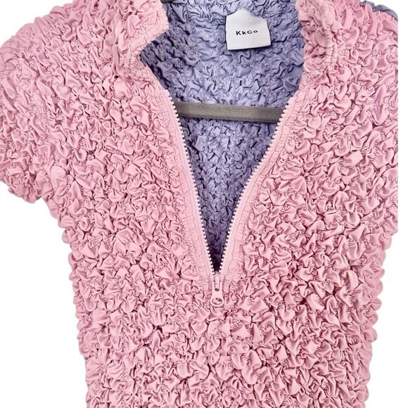 KkCo Split Popcorn Polo Shirt New Size XS Baby Tee Y2K - Picture 3 of 9